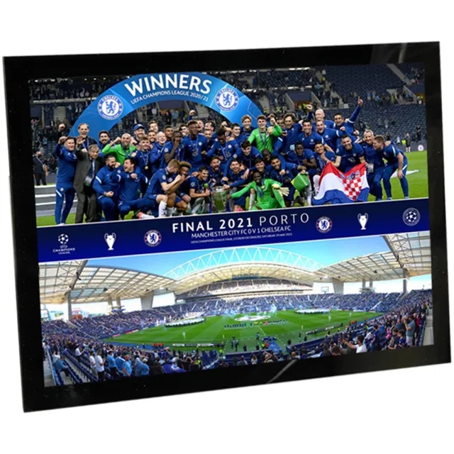 Chelsea UCL 2021 Champions Celebration Montage Glass Frame - 8 x 6 Inch