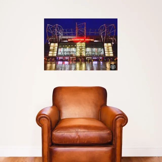 Manchester United Old Trafford Forecourt at Night Print - A3