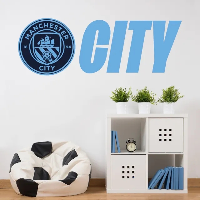 Manchester City Crest + CITY Wall Sticker - 90cm width x 30cm width