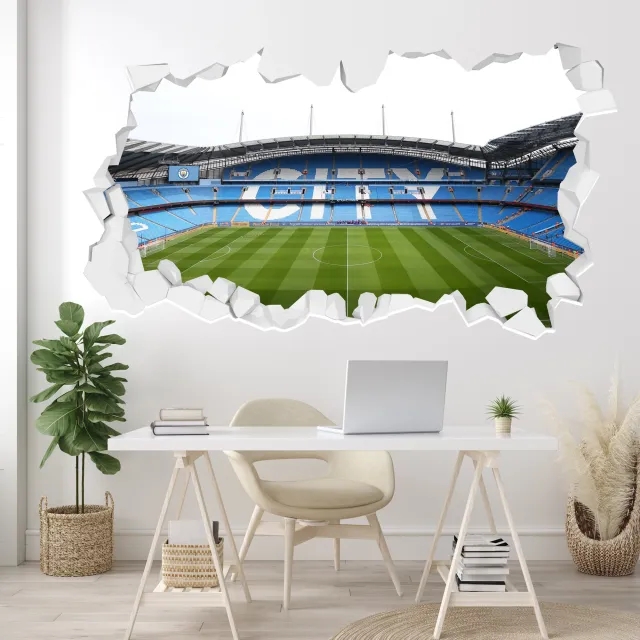 Manchester City Stadium CITY in Stands Broken Wall Sticker - 90cm width x 50cm width