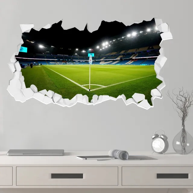 Manchester City Night Time Corner Flag Stadium Broken Wall Sticker - 90cm width x 50cm width