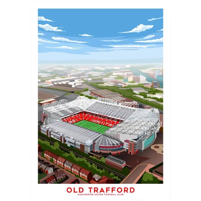 Manchester United Old Trafford Aerial Illustration Print - A2