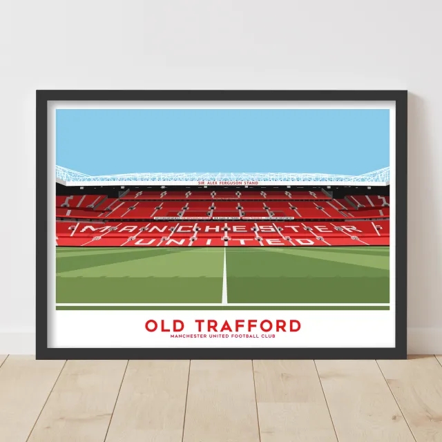 Manchester United Old Trafford SAF Stand Illustration Framed Print - A3