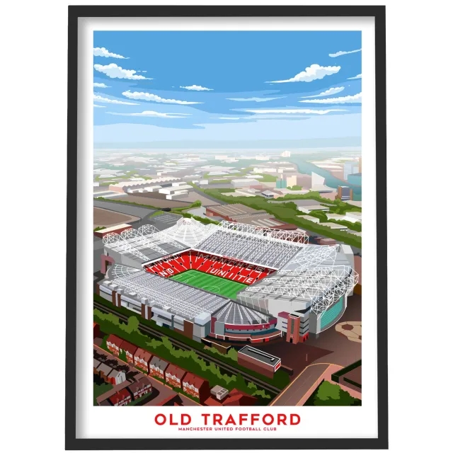 Manchester United Old Trafford Aerial Illustration Framed Print - A2