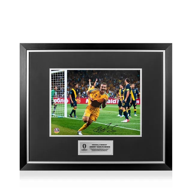 Icons UEFA 2024 Andriy Shevchenko Official Signed and Framed Ukraine Photo: UEFA EURO 2012 Goal vs Sweden