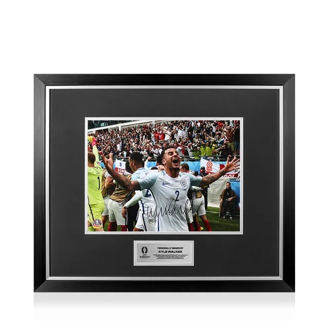 Icons UEFA 2024 Kyle Walker Official Signed and Framed England Photo: Celebration vs Wales at UEFA EURO 2016