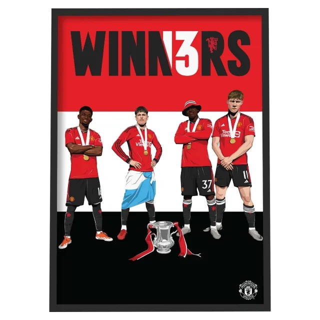 Manchester United Men's 13 Times Cup Winners Illustration Framed Print - A3