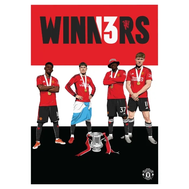 Manchester United Men's 13 Times Cup Winners Illustration Print - A3