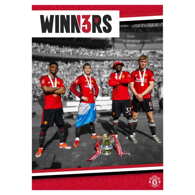 Manchester United Men's 13 Times Cup Winners Portrait Print - A3