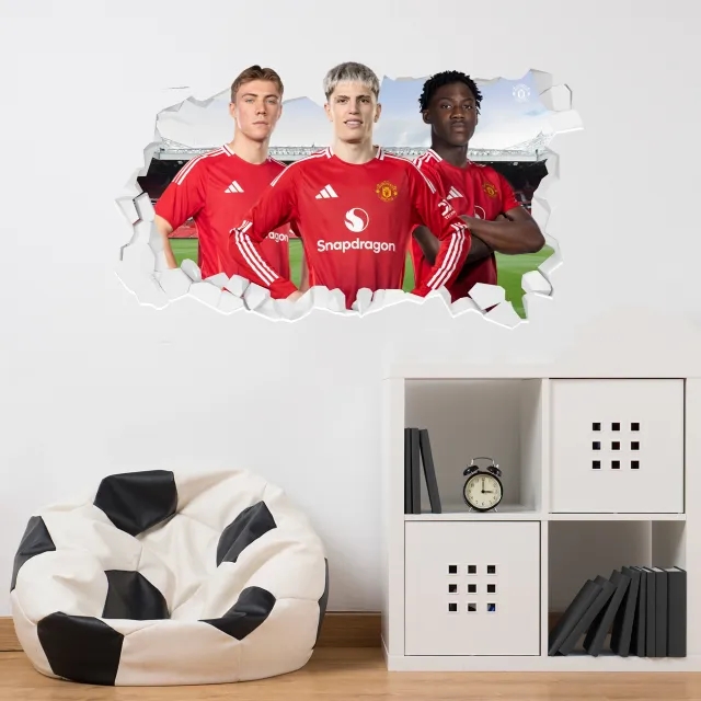 Manchester United 24-25 Attacking Trio Broken Wall Sticker - 90cm width x 50cm height