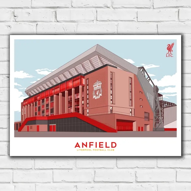 Liverpool Anfield Illustration Outside Blue Sky Print - Unframed A2