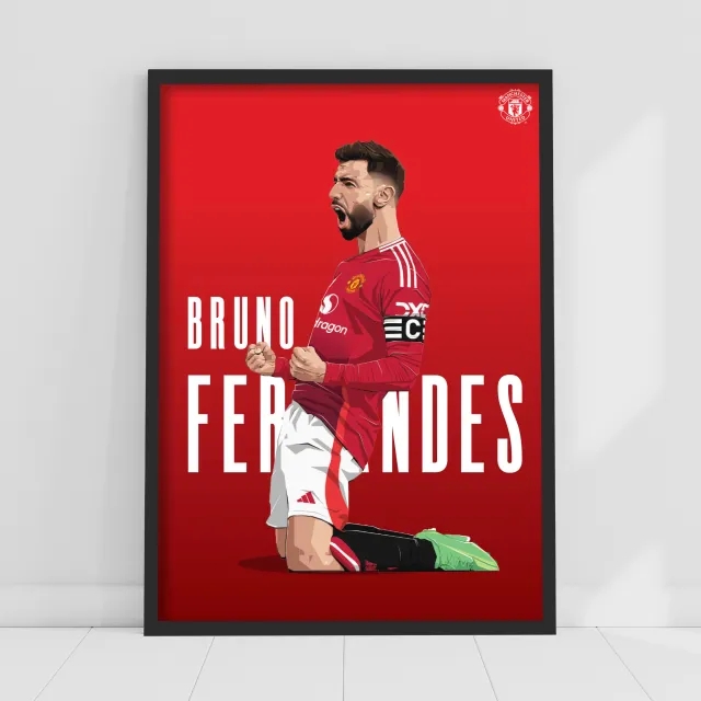 Manchester United Bruno Fernandes 24-25 Illustration Print - Framed A3