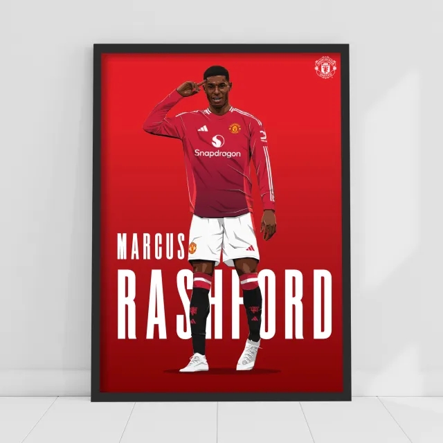 Manchester United Marcus Rashford 24-25 Illustration Print - Framed A3