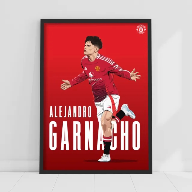 Manchester United Alejandro Garnacho 24-25 Illustration Print - Framed A3