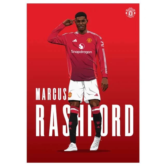 Manchester United Marcus Rashford 24-25 Illustration Print - Unframed A3