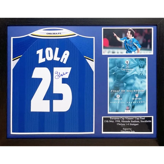 Champion Gianfranco Zola signed 1998 ECWC Final shirt - Framed