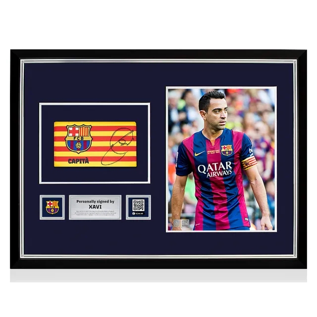 Xavi Official FC Barcelona Signed Branded Captain's Armband - Framed