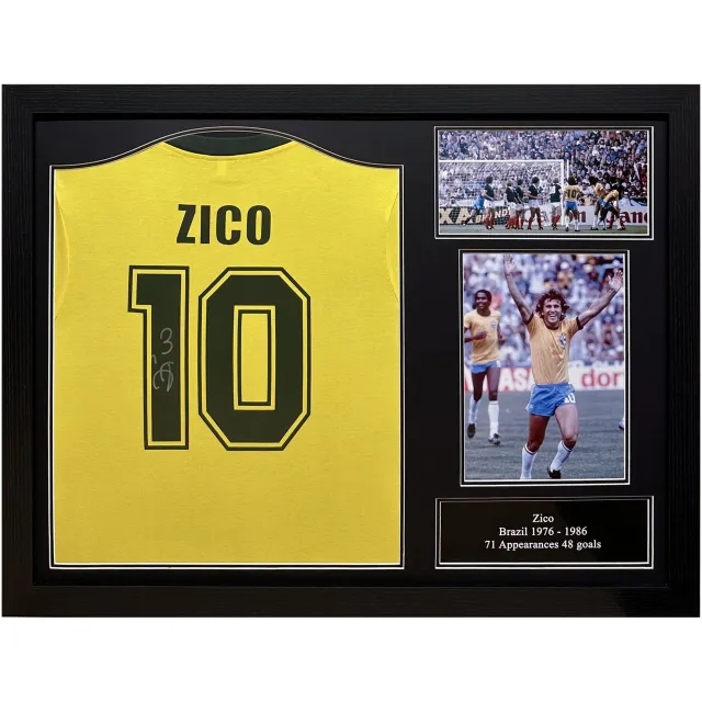 Zico Signed Brazil 1982 World Cup Shirt - Framed