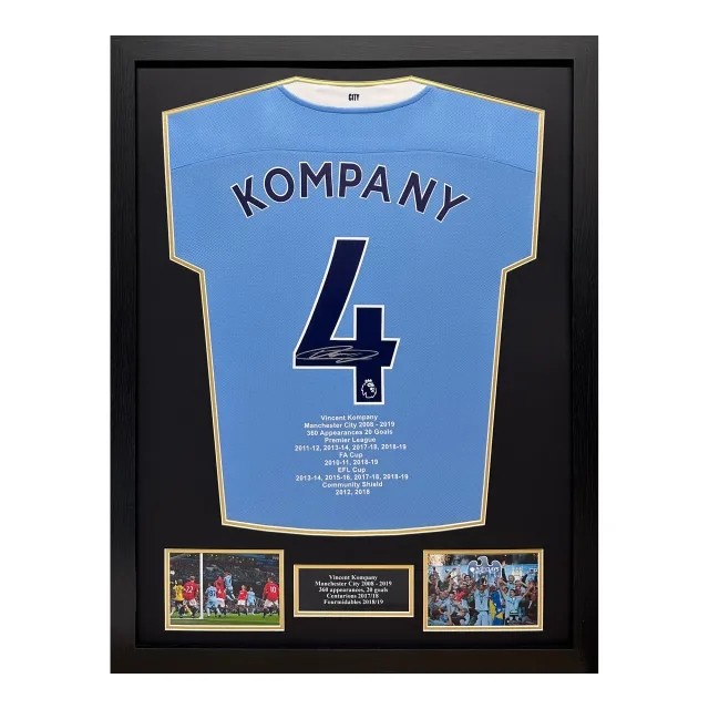 Vincent Kompany Signed Manchester City Career Stat Shirt - Framed
