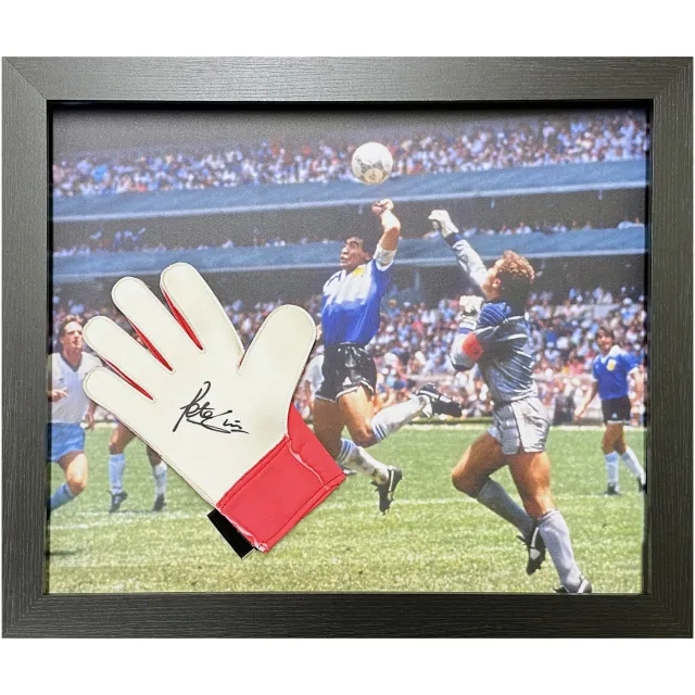 Puma Peter Shilton Signed Maradona Hand of God Goalkeeper Glove - Framed