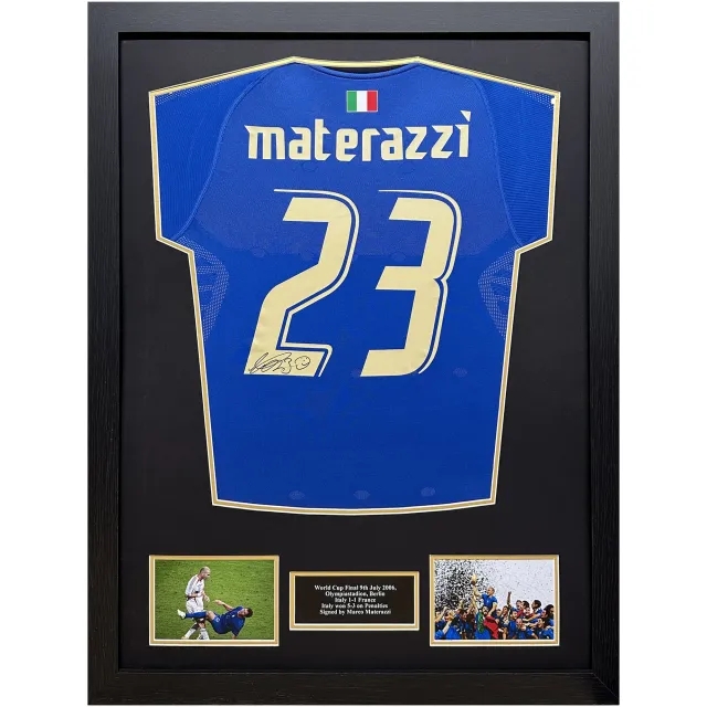 Champion Marco Materazzi Signed Italy Shirt - Framed