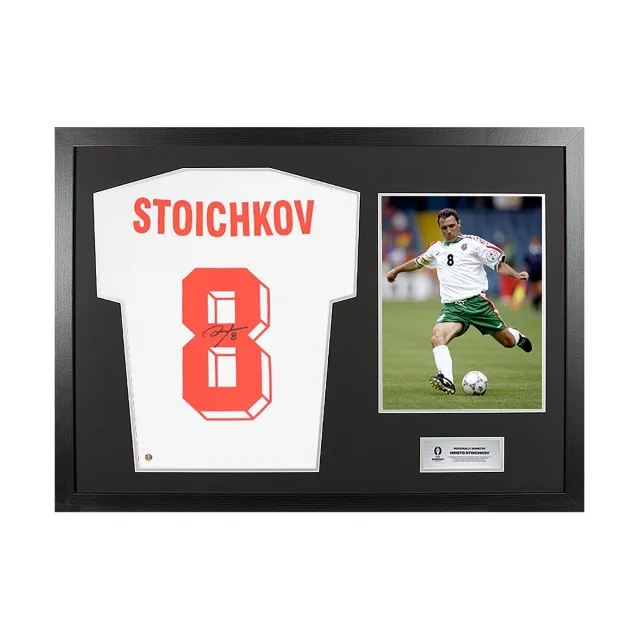 Icons UEFA 2024 Hristo Stoichkov Back Signed and Hero Framed Bulgaria T-Shirt with Fan Style Numbers