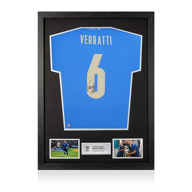 Icons UEFA 2024 Marco Verratti Back Signed and Framed Italy Modern Shirt