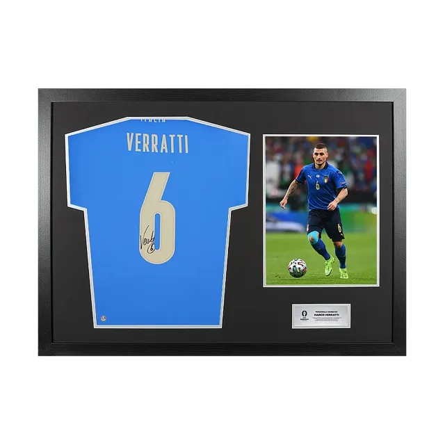 Icons UEFA 2024 Marco Verratti Back Signed and Hero Framed Italy Modern Shirt