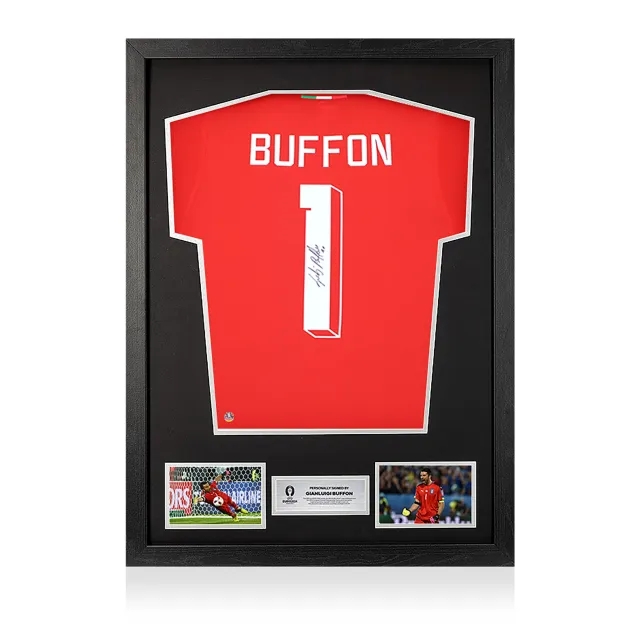 Icons UEFA 2024 Gianluigi Buffon Official Back Signed and Framed Italy Modern Goalkeeper Shirt with Fan Style Number