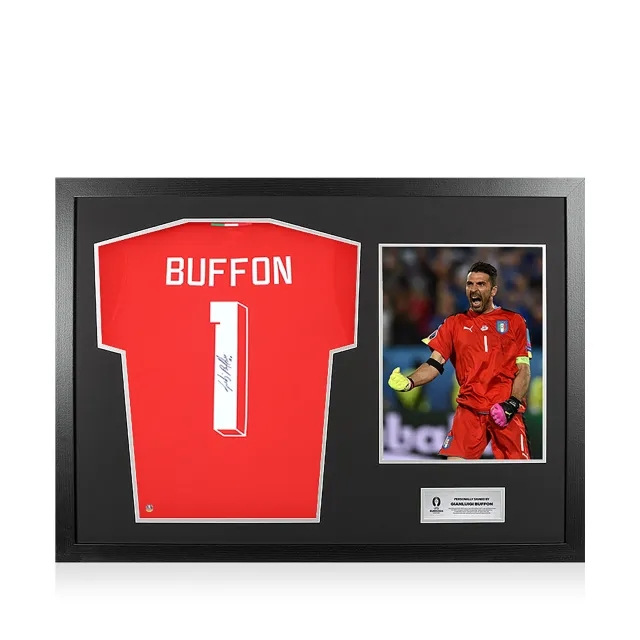 Icons UEFA 2024 Gianluigi Buffon Official Back Signed and Hero Framed Italy 2016-17 Goalkeeper Shirt