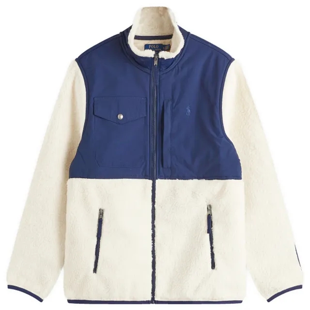 Polo Ralph Lauren Men's Zip Through Panel Fleece Winter Cream/Newport Navy