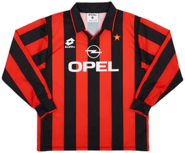 Lotto 1994-95 AC Milan Home L/S Shirt - 9/10 - (XL.Boys)