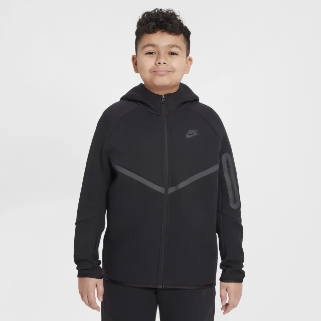 Nike Sportswear Tech Fleece Older Kids' Full-Zip Hoodie (Extended Size) - Black - Cotton/Polyester