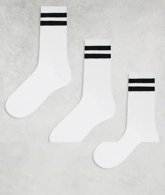 adidas New Look 3 Pack Stripe Sport Socks In White