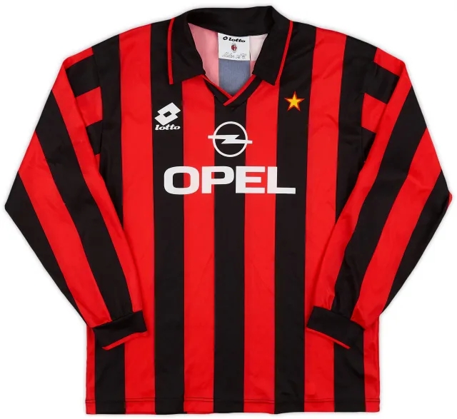 Lotto 1994-95 AC Milan Home L/S Shirt - 8/10 - (XL.Boys)