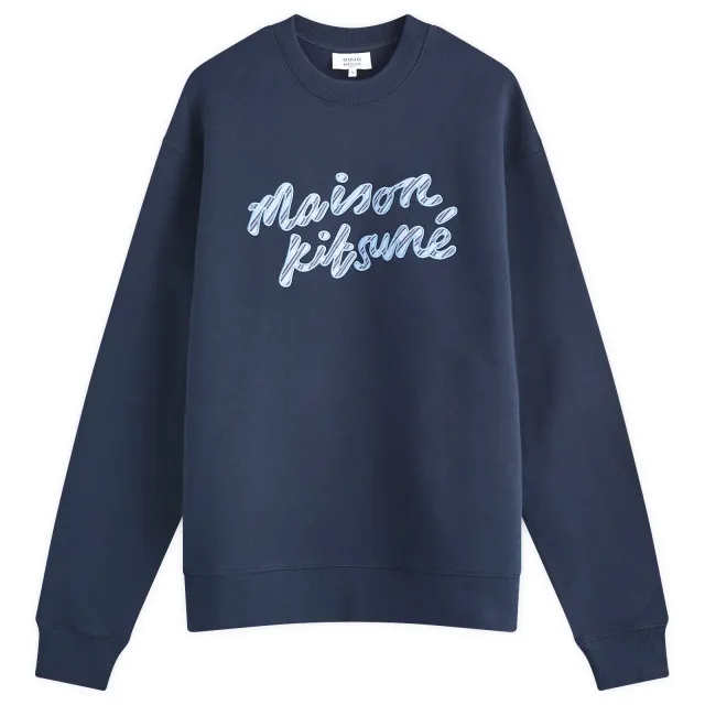 Asics Maison Kitsune Handwriting Striped Comfort Crew Sweatshirt Navy