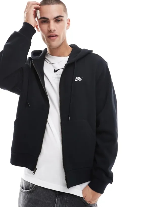 Nike Sb Esssential Full Zip Hoodie In Black