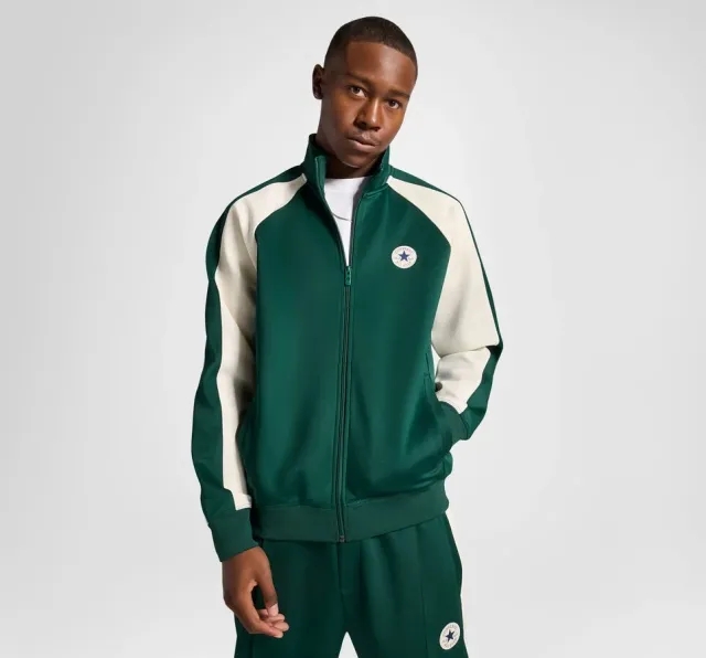Converse Retro Chuck Blocked Track Jacket In Green-Black