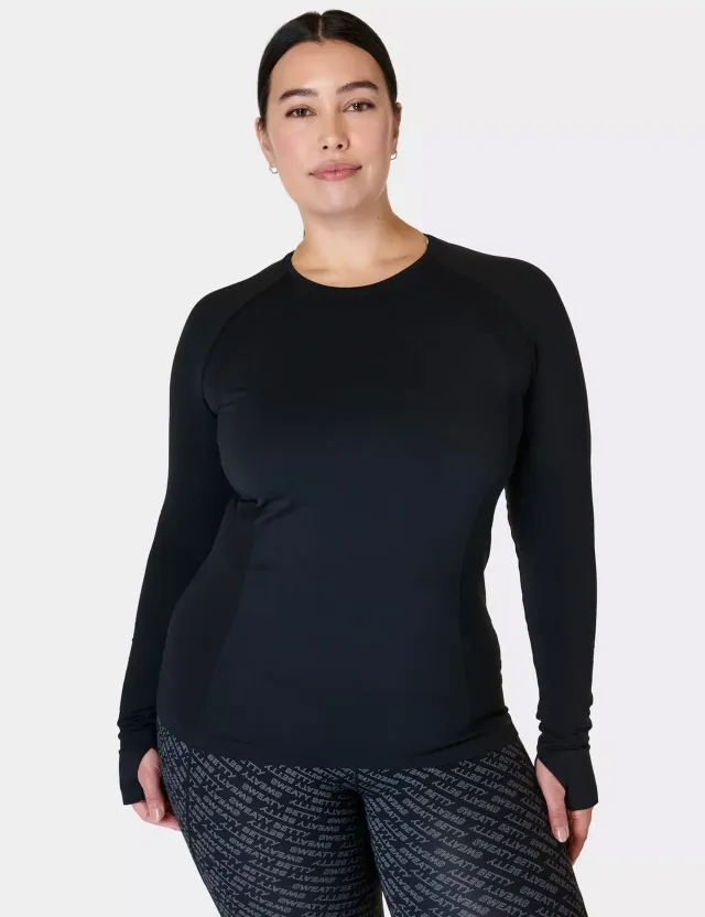 Nike Sweaty Betty Women's Athlete Seamless Gym Long Sleeve Top - Black - XS