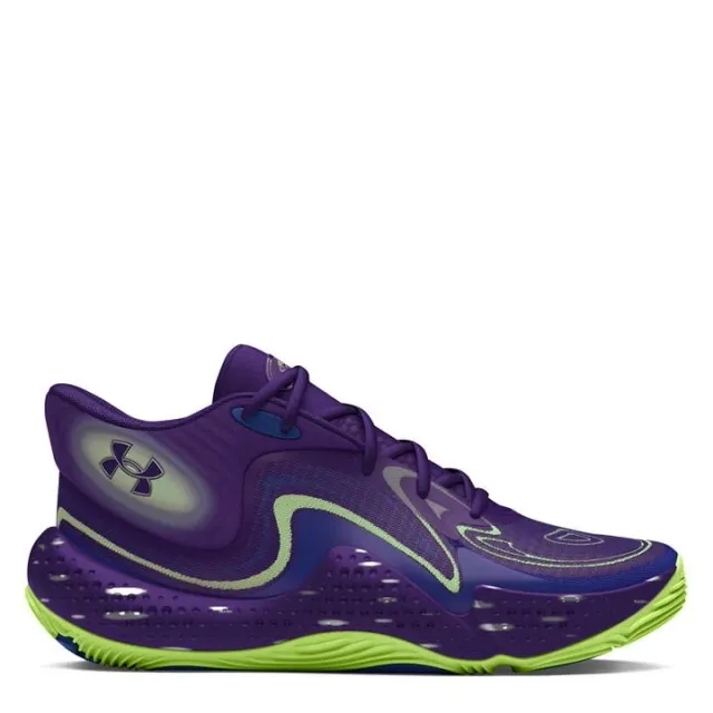 Unisex  Under Armour  Spawn 6 Mid Start Of Season Basketball Shoes Purple / Tech Blue / Morph Green 9