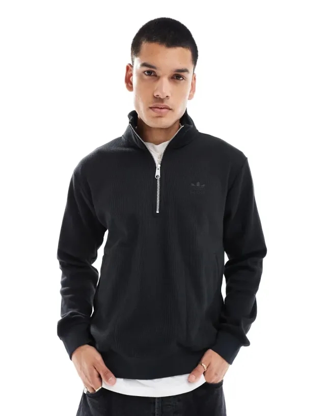 Adidas Originals Essential Half Zip Sweat Top In Black