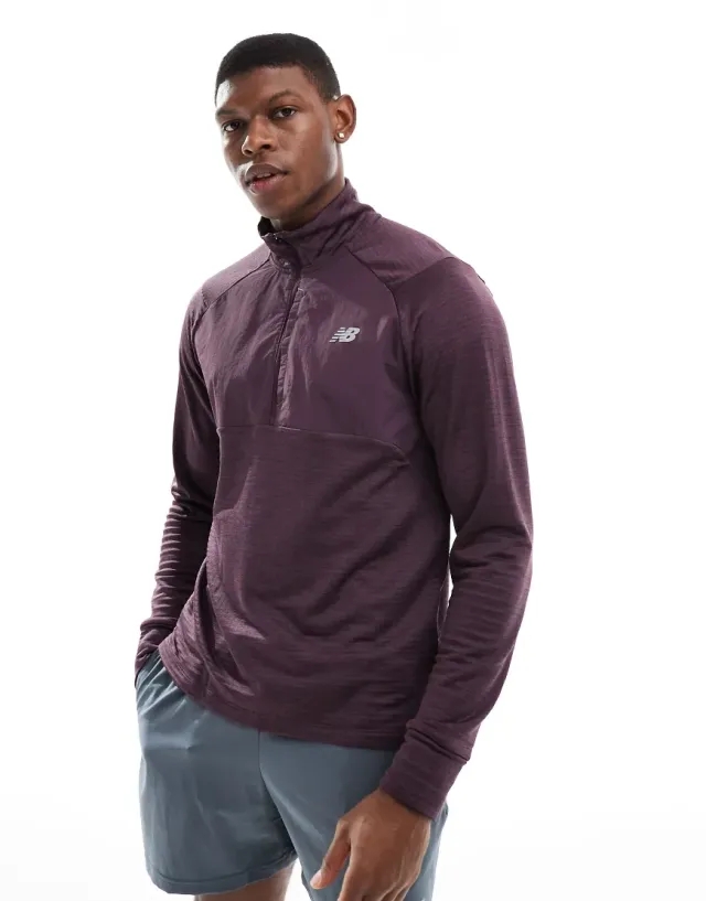 New Balance Athletics Heat Grid 1/2 Zip In Plum-Purple