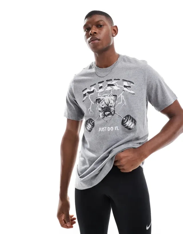 Nike Training Bulldog Print T-Shirt In Dark Grey