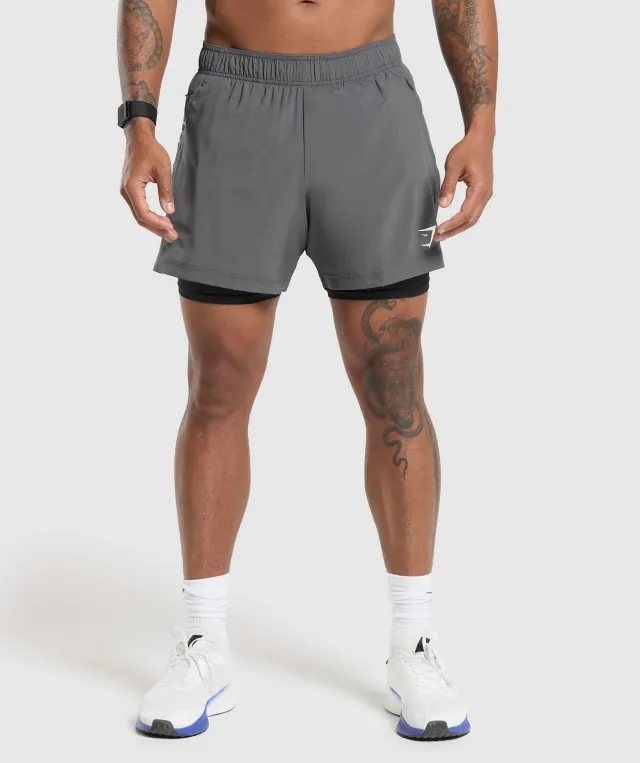 Gymshark Sport 5 2 In 1 Shorts - Silhouette Grey/Black