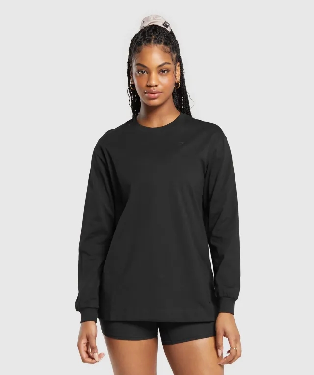 Gymshark Cotton Oversized Long Sleeve Top - Black