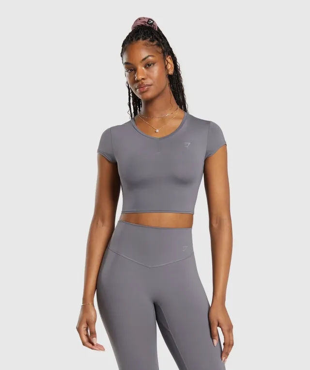 Gymshark Elevate Ruched Crop Top - Brushed Grey