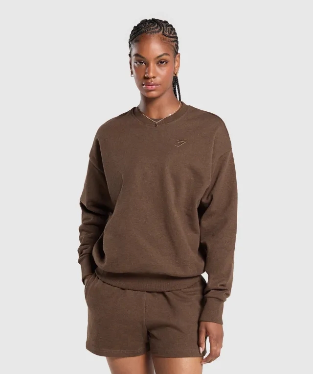 Gymshark Rest Day Sweats Oversized Crew - Brown Marl