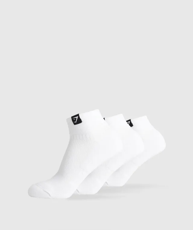 Gymshark Woven Tab Quarter Socks 3pk - White