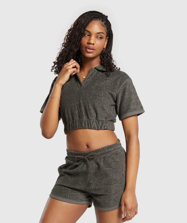Gymshark Monogram Towel Crop Top - Strength Green
