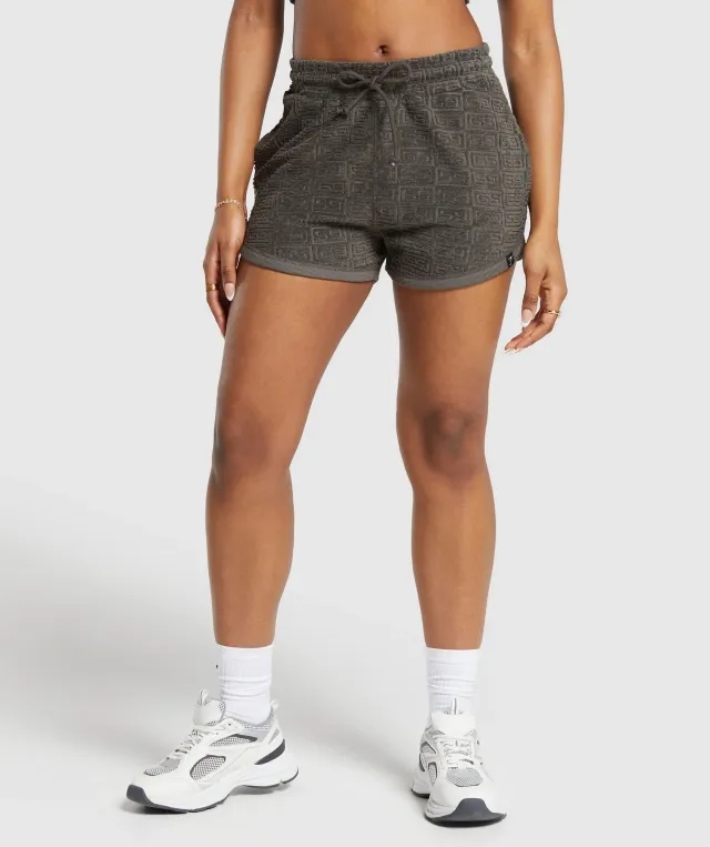 Gymshark Monogram Towel Shorts - Strength Green